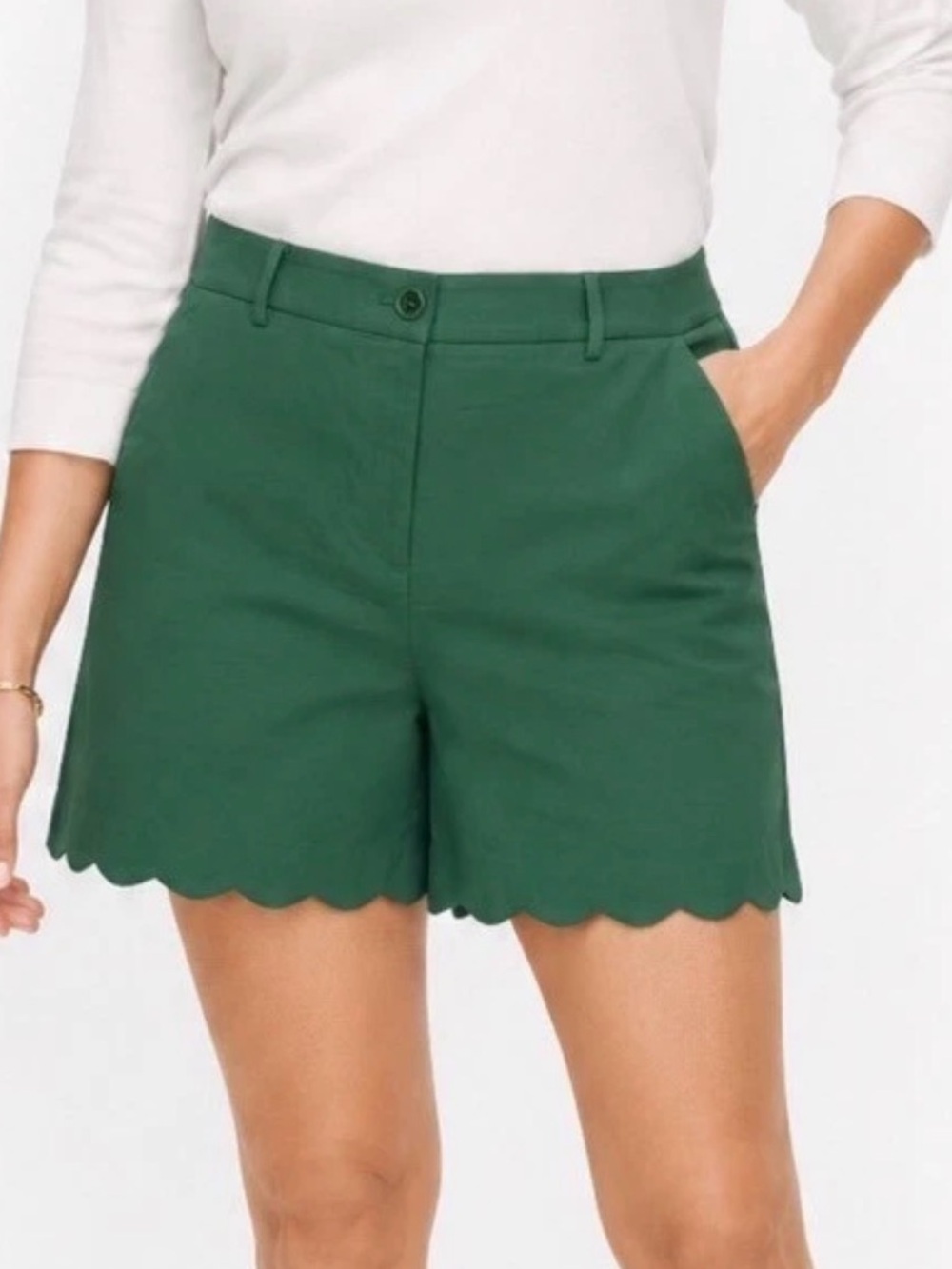 NWT Talbots Emerald Green Scalloped Hem Shorts Petite 6P